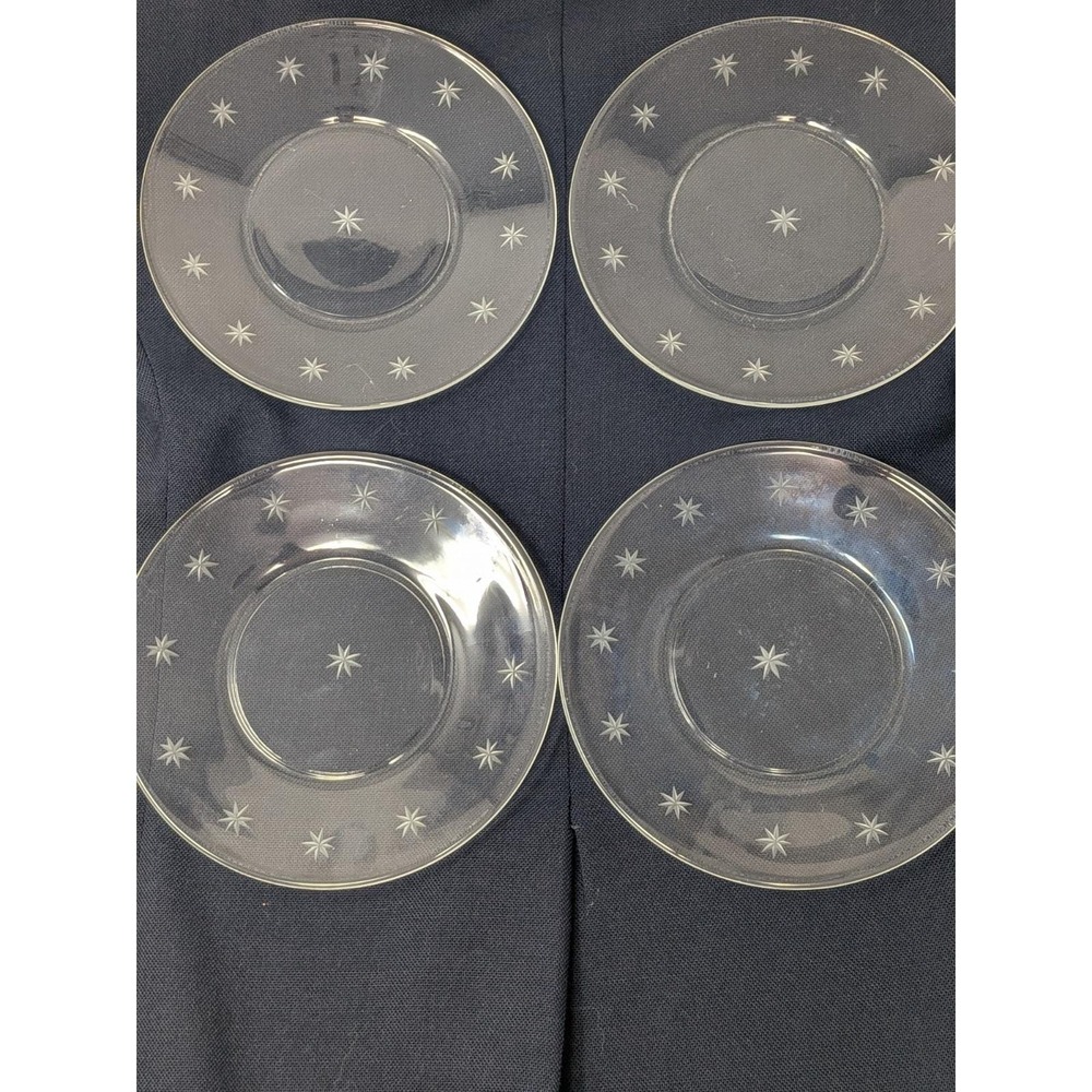 Vintage Lot Of 4 Etched Clear Star 6" Plates MCM Retro - Picture 2 of 6